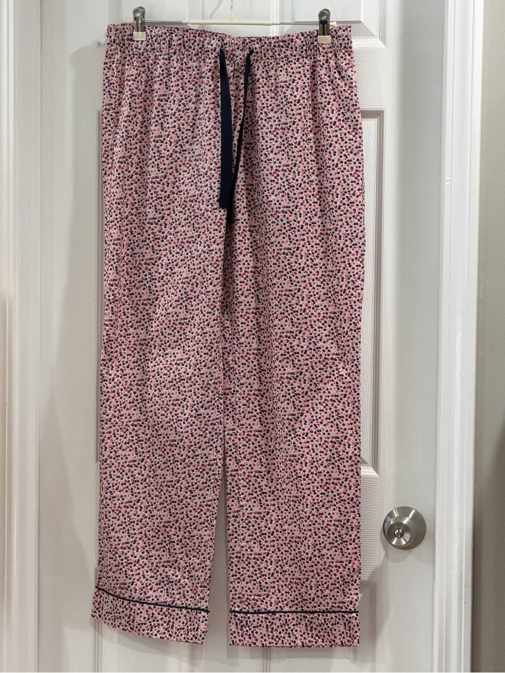 J. Crew Factory Pink Floral Lounge Pants with Navy Drawstring